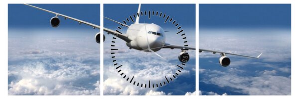 Tablou - Avion în nori (cu ceas) (90x30 cm)