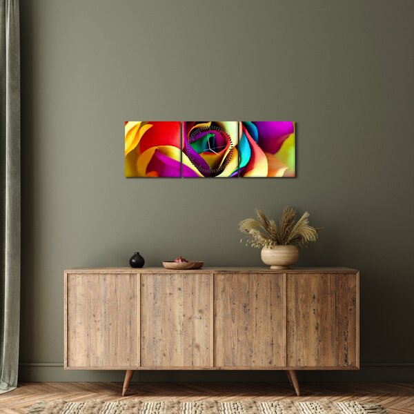 Tablou - Trandafir colorat (cu ceas) (90x30 cm)