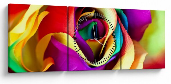 Tablou - Trandafir colorat (cu ceas) (90x30 cm)