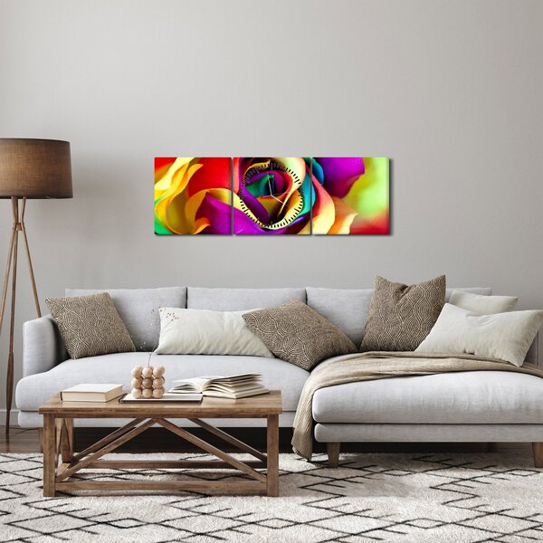 Tablou - Trandafir colorat (cu ceas) (90x30 cm)