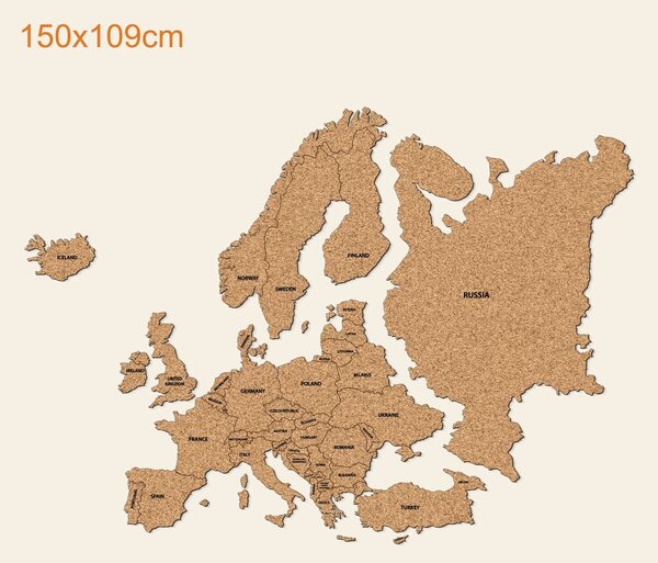DUBLEZ | Harta Europei din plută + State în engleză | Tablou de perete