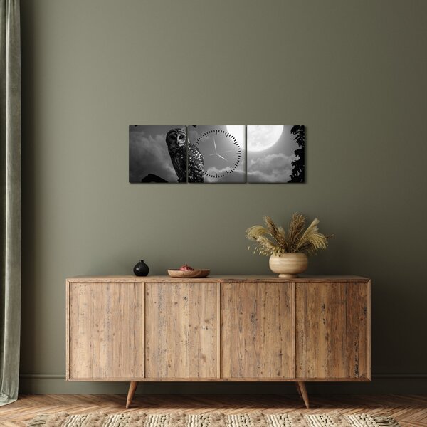Tablou - Bufniță de noapte, alb și negru (cu ceas) (90x30 cm)