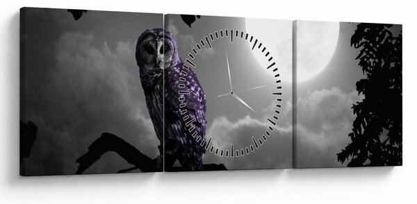 Tablou - Bufniță de noapte, bufniță mov (cu ceas) (90x30 cm)