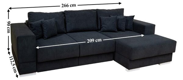 Colțar Extensibil Boston Negru - Vega 70 Dreapta