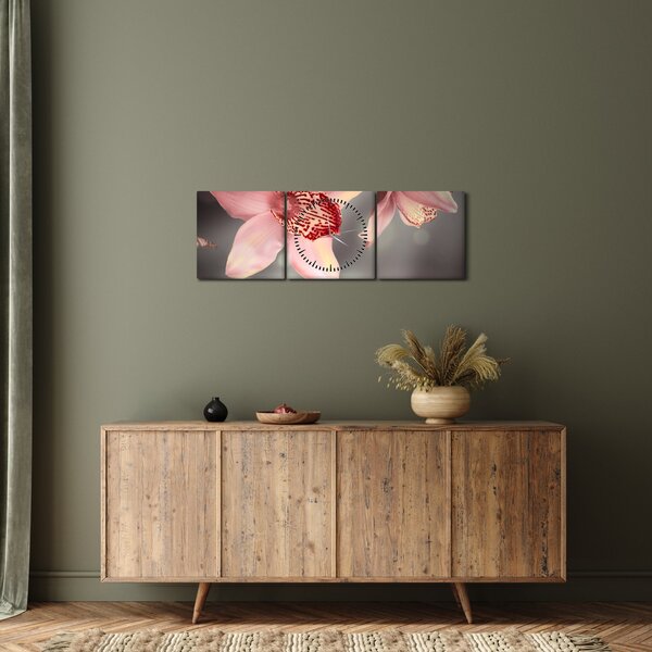 Tablou - Flori și fluture (cu ceas) (90x30 cm)