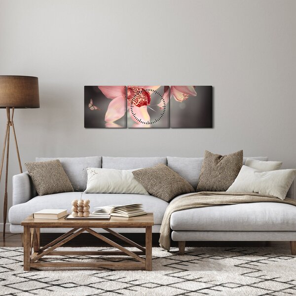 Tablou - Flori și fluture (cu ceas) (90x30 cm)
