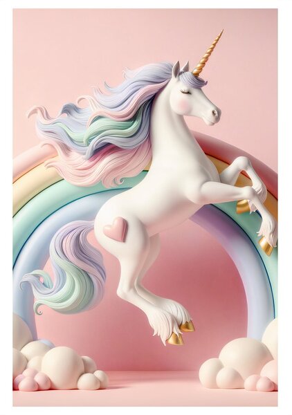 Tablou lume roz cu unicorn și curcubeu