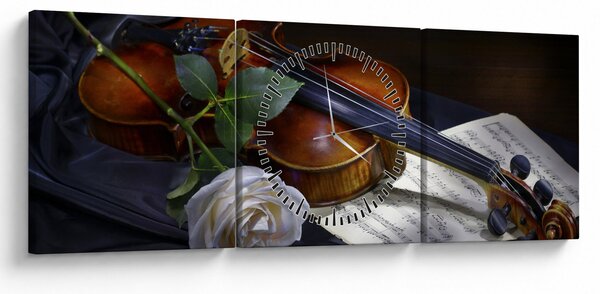 Tablou - Trandafiri și vioară (cu ceas) (90x30 cm)