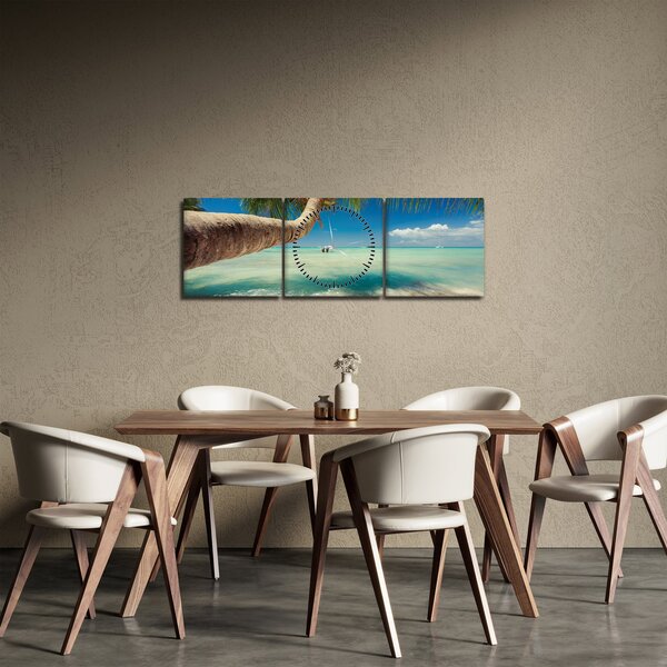 Tablou - Mare curată cu palmier (cu ceas) (90x30 cm)