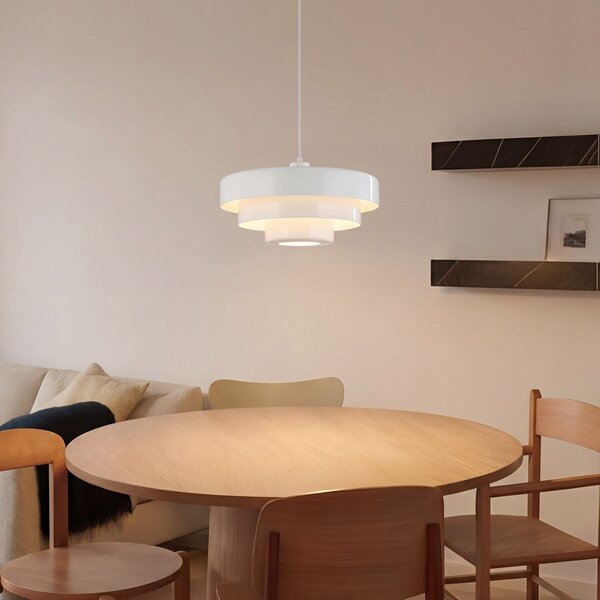 Lindby Lampa suspendată Tivra, albă, Ø 35 cm, metal, E27, reglabil, Alb, Camera de zi / sufragerie, Metal, Design