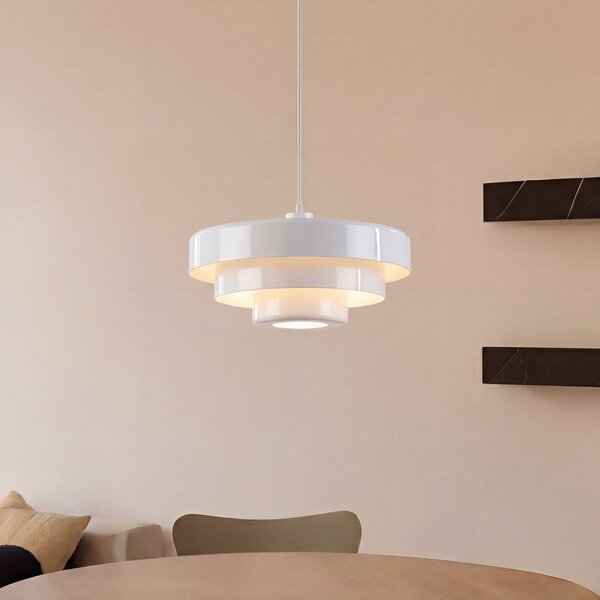 Lindby Lampa suspendată Tivra, albă, Ø 35 cm, metal, E27, reglabil, Alb, Camera de zi / sufragerie, Metal, Design