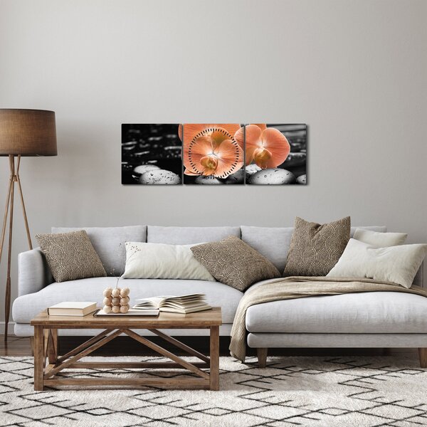 Tablou - Orhidee portocalii (cu ceas) (90x30 cm)