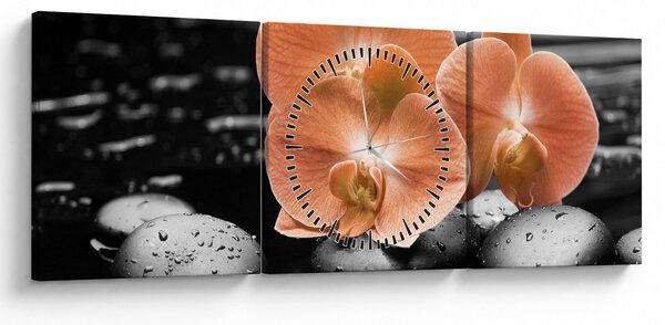 Tablou - Orhidee portocalii (cu ceas) (90x30 cm)
