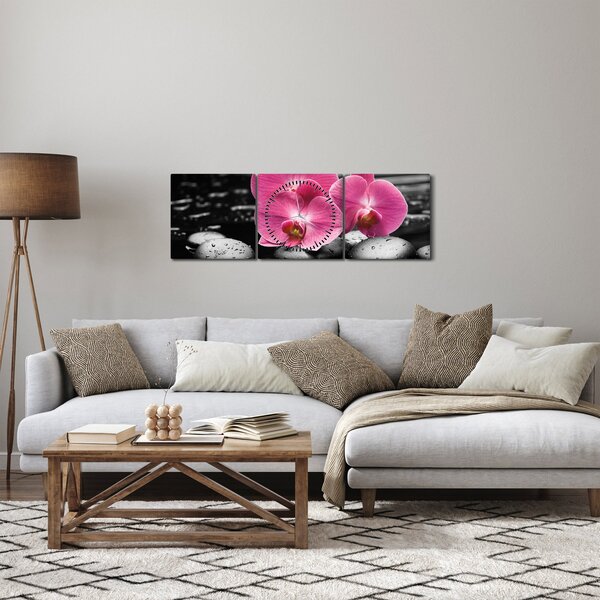 Tablou - Orhidee roz (cu ceas) (90x30 cm)