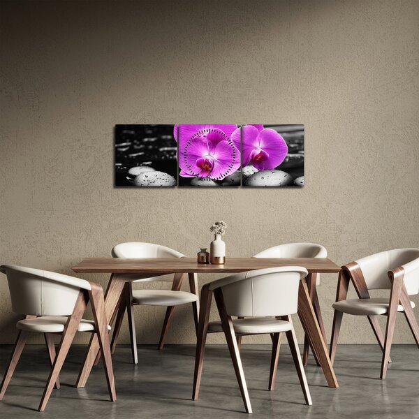 Tablou - Orhidee violet (cu ceas) (90x30 cm)