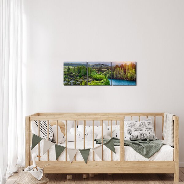 Tablou - Pădure peisaj montan (cu ceas) (90x30 cm)