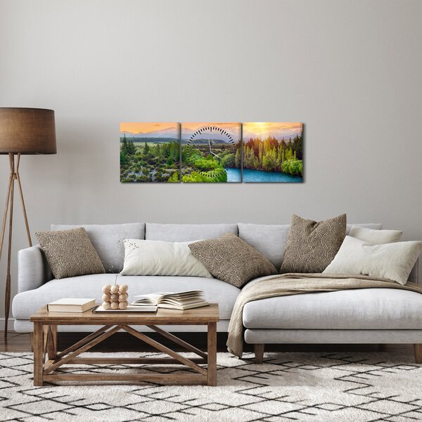 Tablou - Pădure peisaj montan (cu ceas) (90x30 cm)
