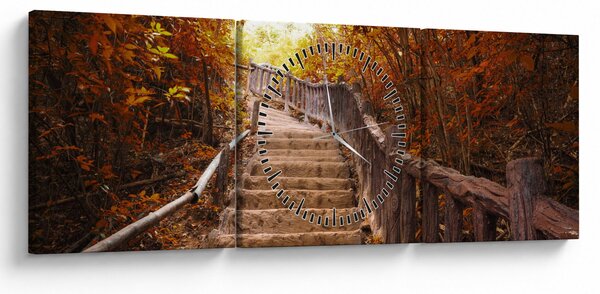 Tablou - Scări în natură în toamnă (cu ceas) (90x30 cm)