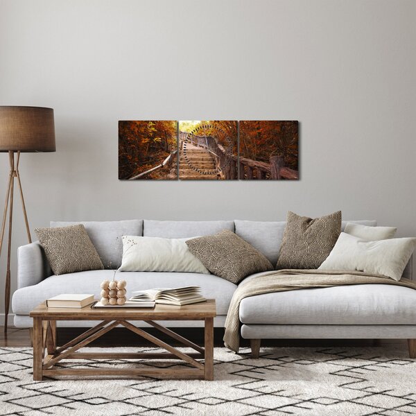 Tablou - Scări în natură în toamnă (cu ceas) (90x30 cm)