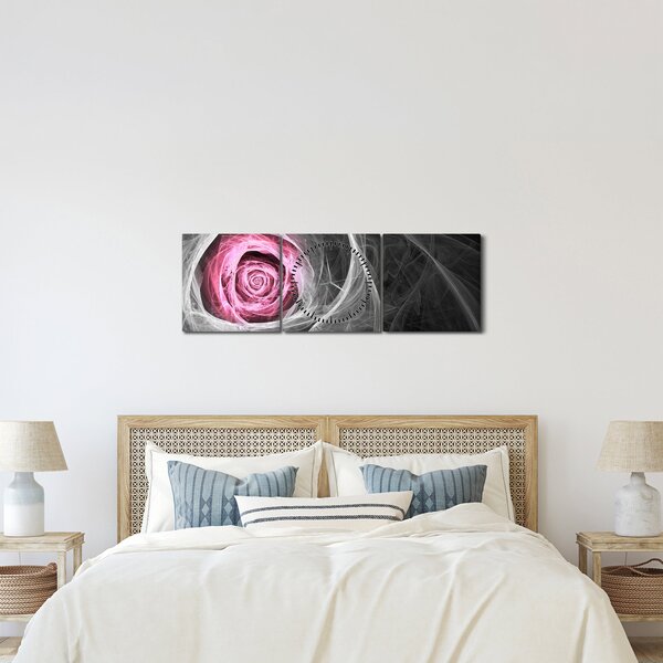 Tablou - Trandafir abstract, fucsia (cu ceas) (90x30 cm)