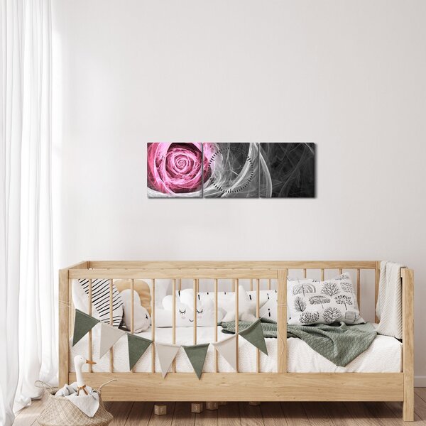 Tablou - Trandafir abstract, fucsia (cu ceas) (90x30 cm)