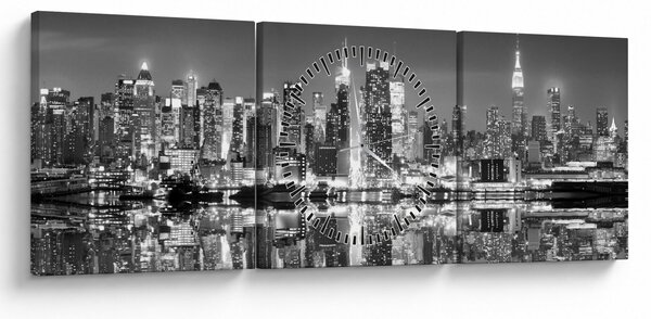 Tablou - New York, alb-negru (cu ceas) (90x30 cm)
