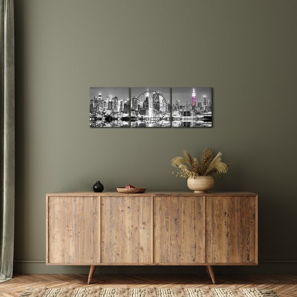 Tablou - New York și zgârie-norii mov (cu ceas) (90x30 cm)