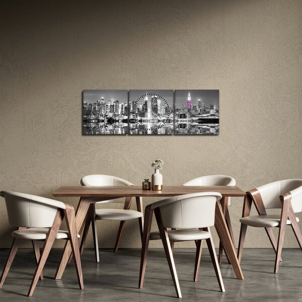 Tablou - New York și zgârie-norii mov (cu ceas) (90x30 cm)