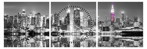 Tablou - New York și zgârie-norii mov (cu ceas) (90x30 cm)