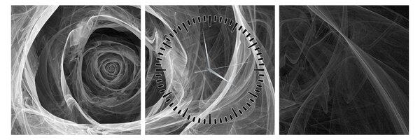 Tablou - Abstract trandafir negru și alb (cu ceas) (90x30 cm)