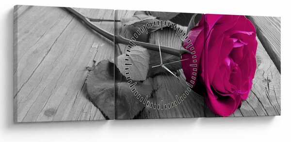 Tablou - Trandafir roz (cu ceas) (90x30 cm)