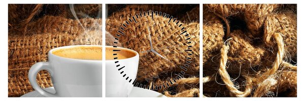 Tablou - O ceașcă de cafea (cu ceas) (90x30 cm)
