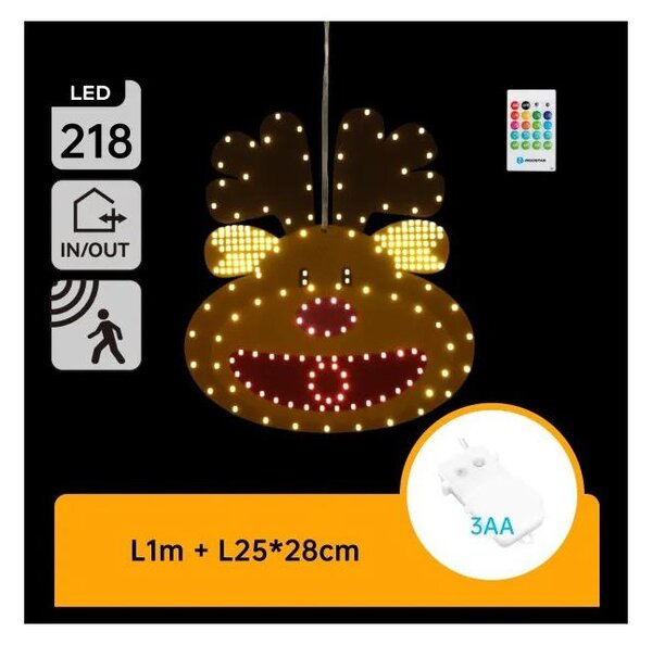 Aigostar - Decorațiune de Crăciun LED, ren 28 cm, 218 LED, alimentare 3xAA, IP44, cu telecomandă