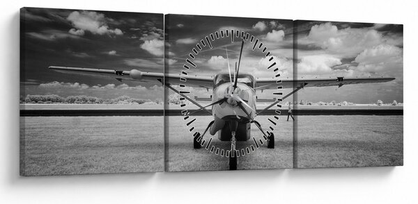 Tablou - Avion alb-negru și alb-negru (cu ceas) (90x30 cm)