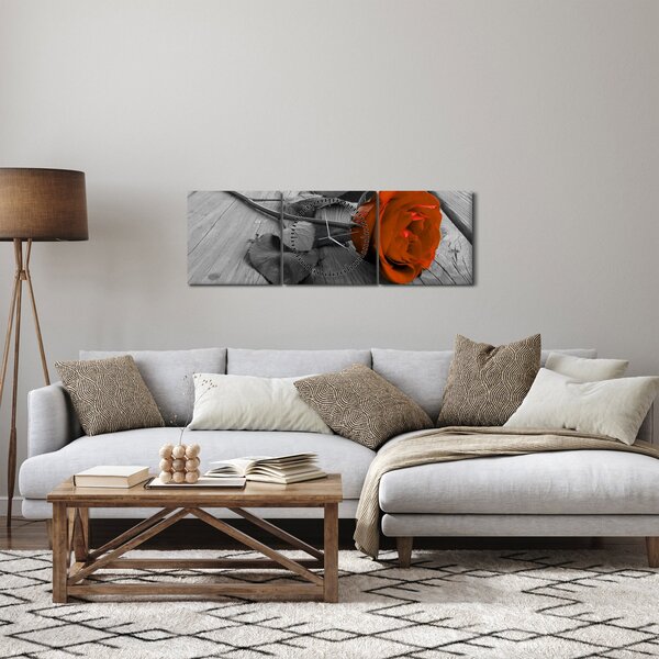 Tablou - Trandafir portocaliu (cu ceas) (90x30 cm)