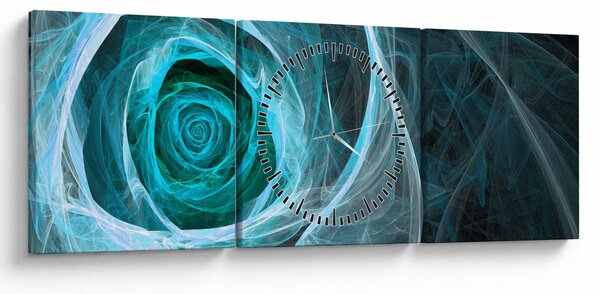 Tablou - Abstract trandafir albastru cu fundal negru (cu ceas) (90x30 cm)