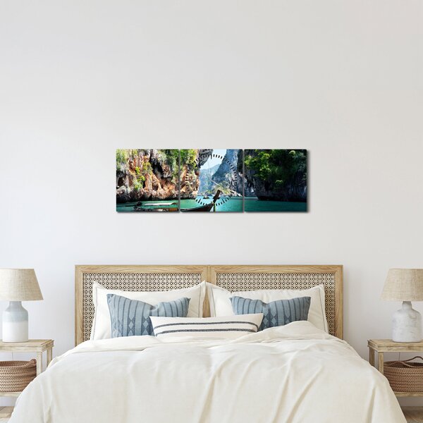 Tablou - Apă peisaj mediteranean cu barca (cu ceas) (90x30 cm)