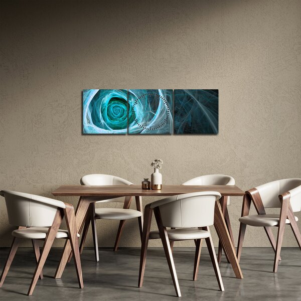 Tablou - Abstract trandafir albastru cu fundal negru (cu ceas) (90x30 cm)