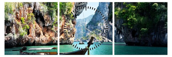 Tablou - Apă peisaj mediteranean cu barca (cu ceas) (90x30 cm)