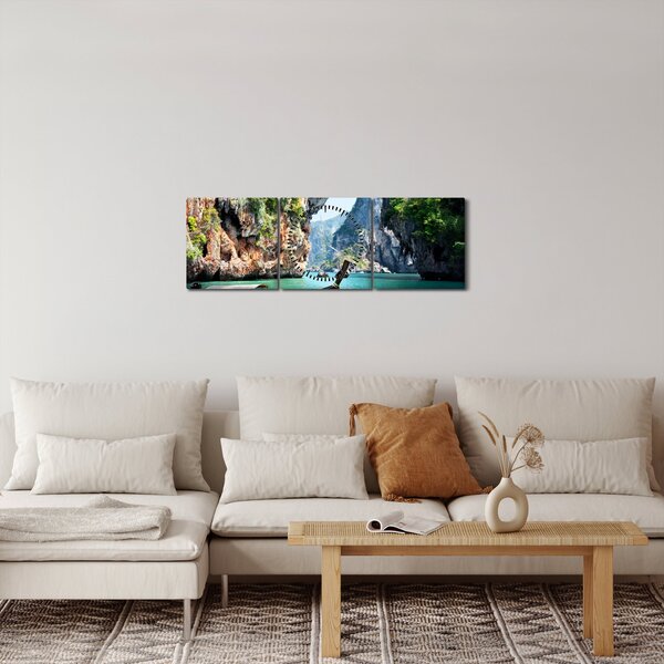Tablou - Apă peisaj mediteranean cu barca (cu ceas) (90x30 cm)