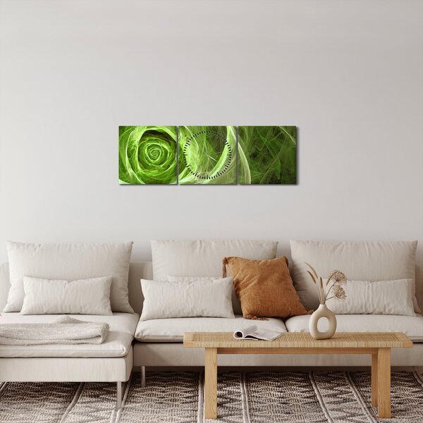 Tablou - Abstract Rose Green (cu ceas) (90x30 cm)