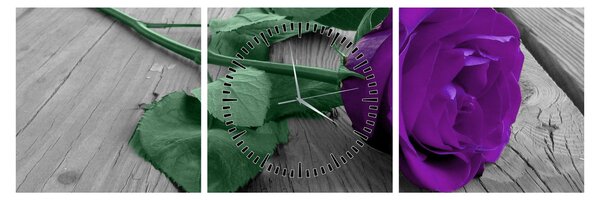 Tablou - Trandafir violet cu tulpina verde (cu ceas) (90x30 cm)