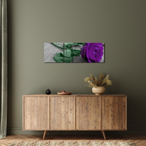 Tablou - Trandafir violet cu tulpina verde (cu ceas) (90x30 cm)