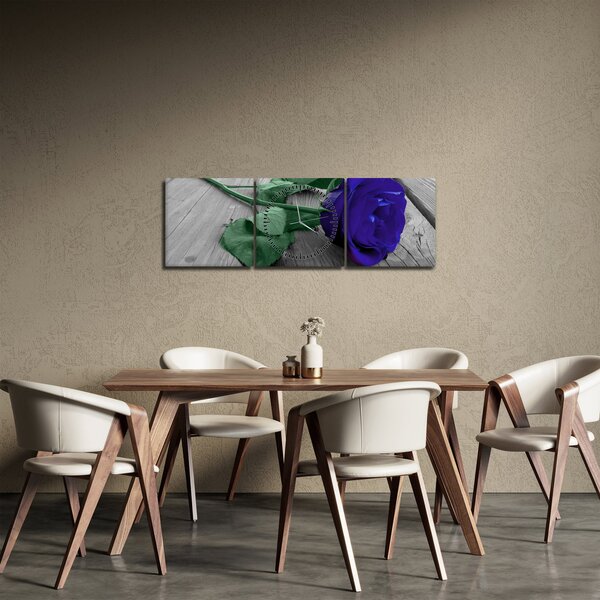 Tablou - Trandafir albastru cu tulpina verde (cu ceas) (90x30 cm)
