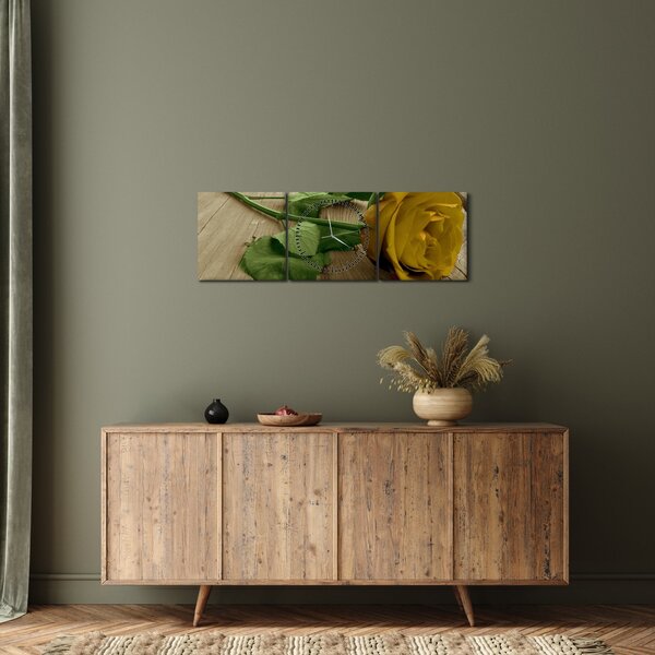 Tablou - Vintage trandafiri galbeni (cu ceas) (90x30 cm)