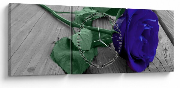 Tablou - Trandafir albastru cu tulpina verde (cu ceas) (90x30 cm)