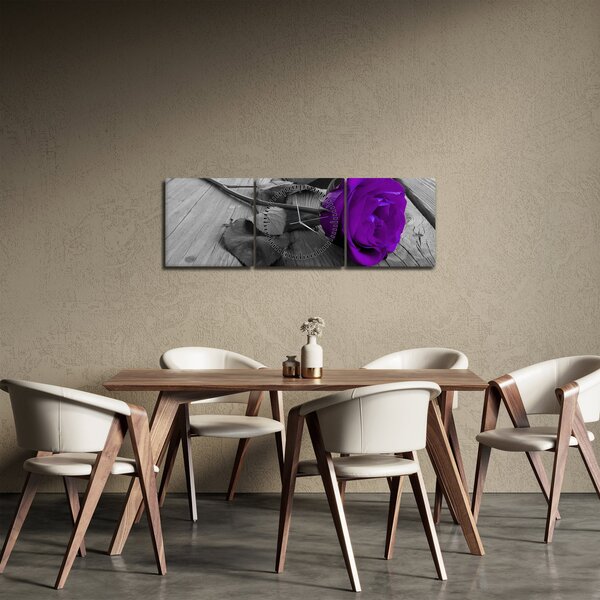 Tablou - Trandafir violet cu tulpina verde (cu ceas) (90x30 cm)