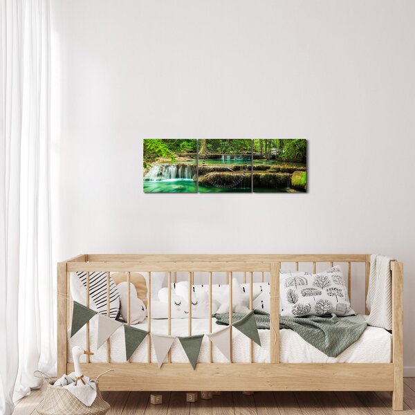 Tablou - Cascada verde (cu ceas) (90x30 cm)
