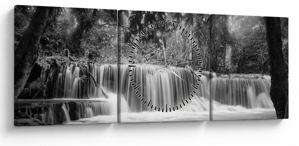 Tablou - Cascada alb-negru și alb (cu ceas) (90x30 cm)