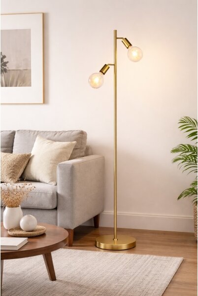 Lampadar LED 2x E27, 7W, 230V, 2000K, negru/auriu